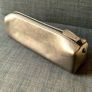 Silver Neiman Marcus cosmetics bag
